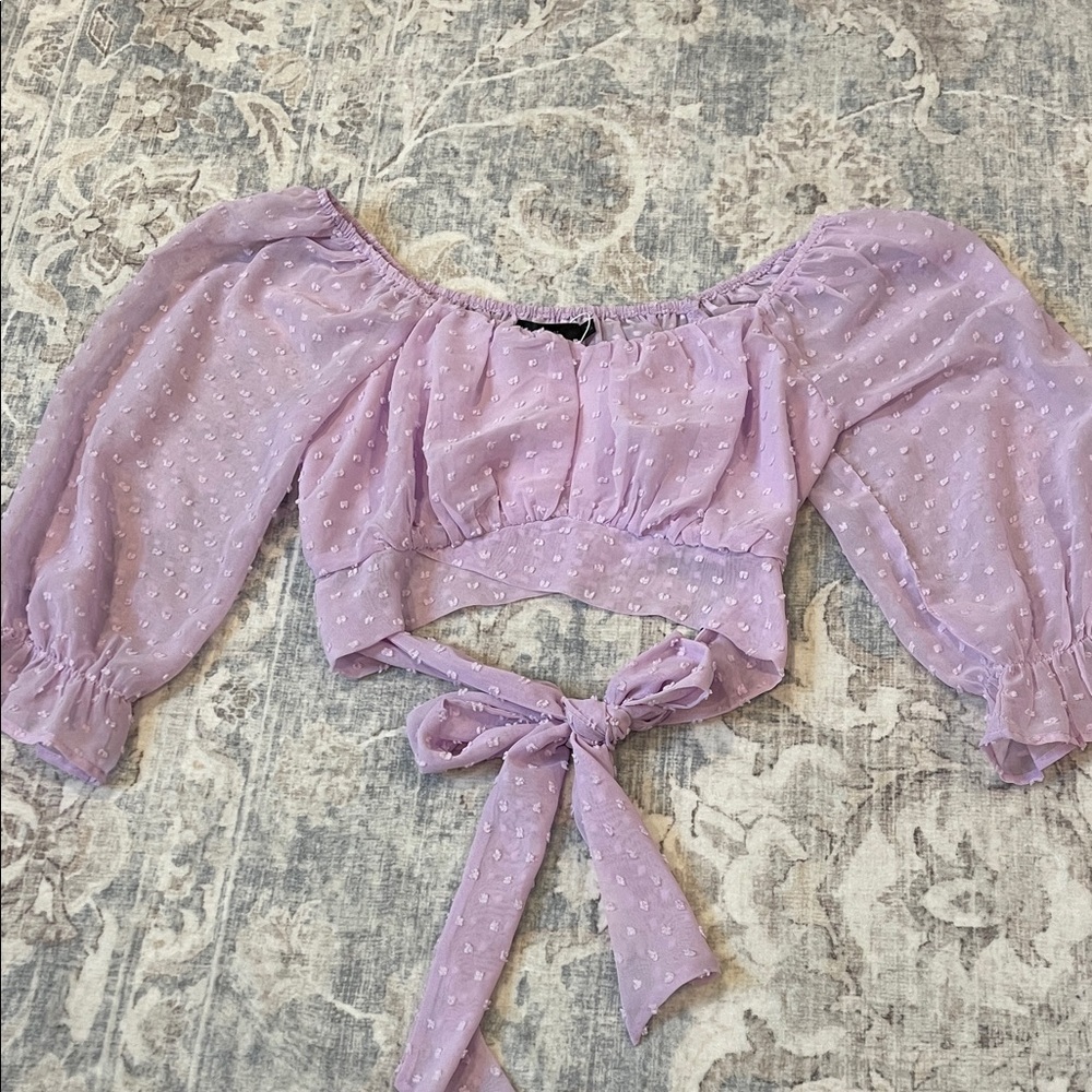 Lavender Puff Sleeve Women's Crop Top